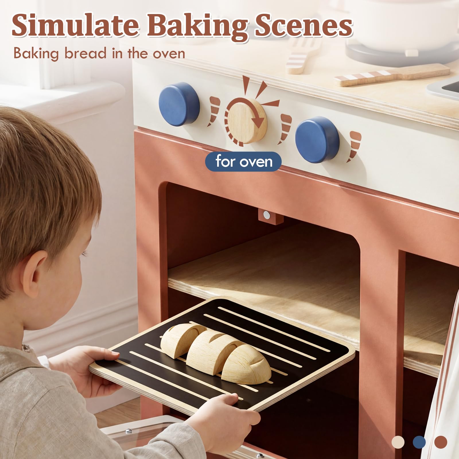 Lehoo Castle storage shelves help kids tidy ingredients after playtime.