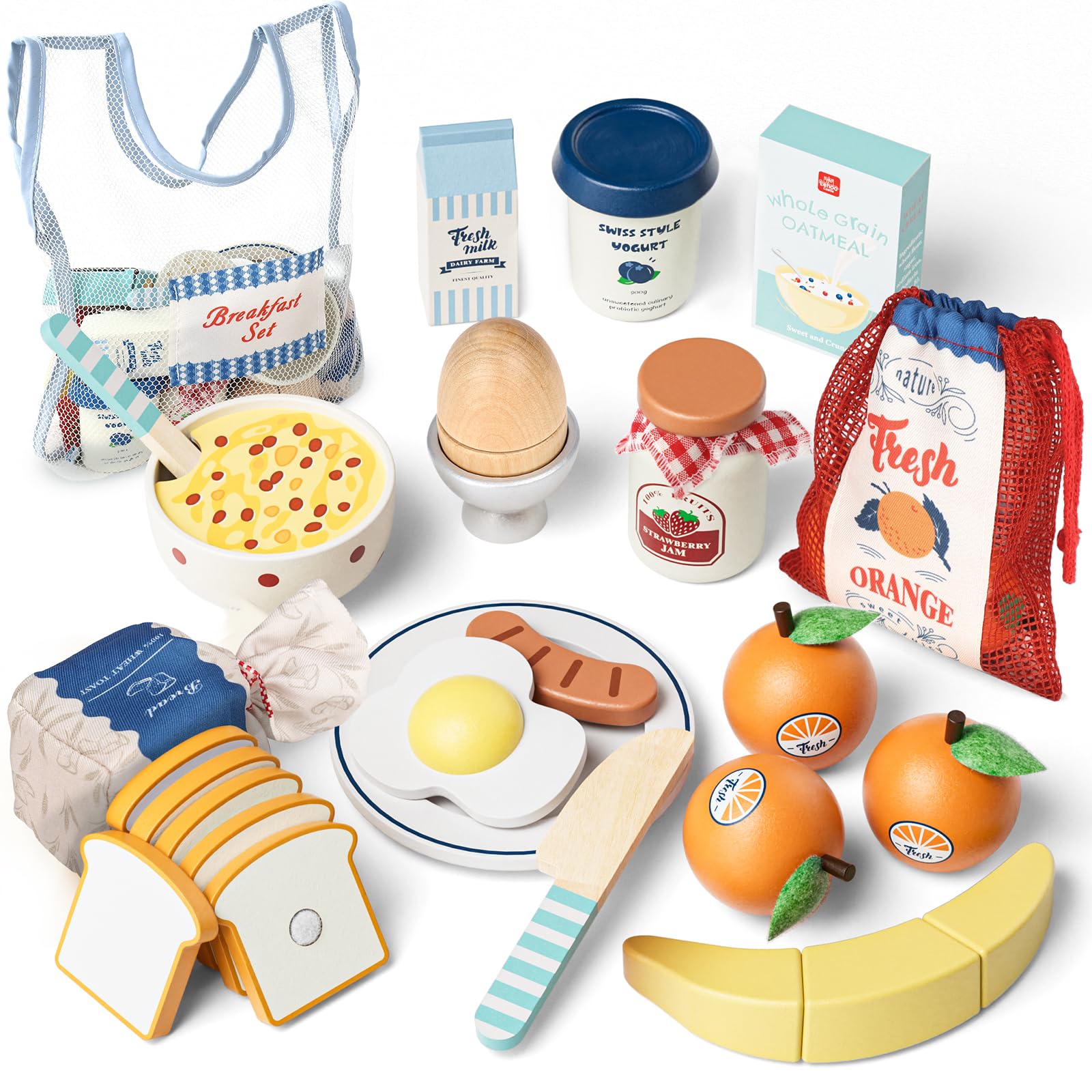 Lehoo Castle wooden toast slices for imaginative breakfast play with safe, smooth edges.