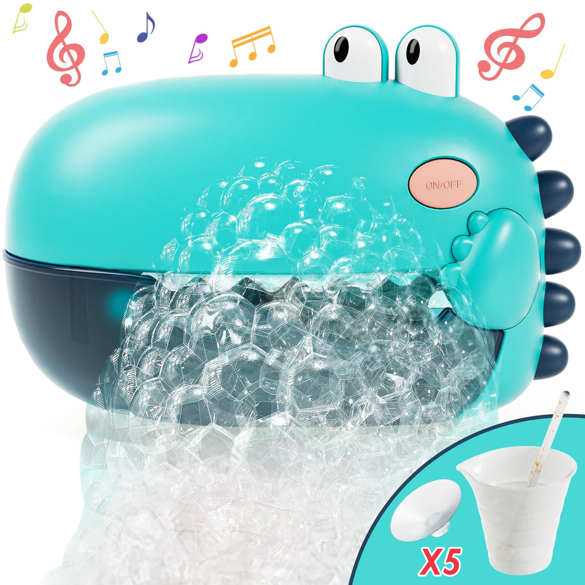 Lehoo Castle dinosaur bubble maker bath toy in action for safe, bubbly tub time