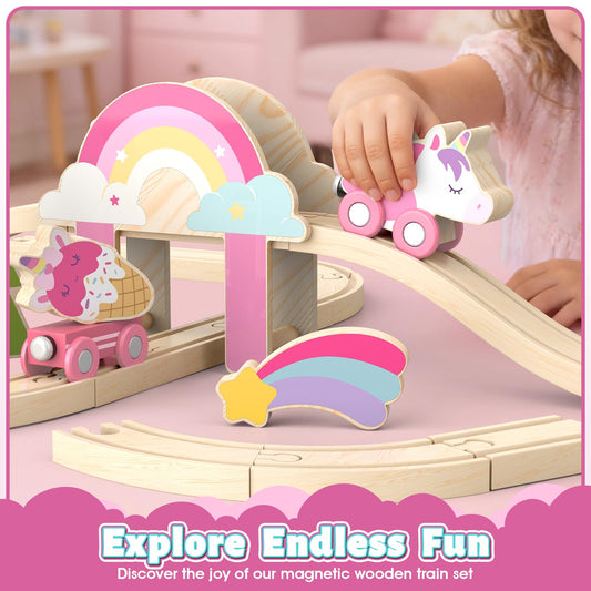 Lehoo Castle unicorn train carriage in pink, ideal for storytelling adventures