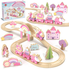 Lehoo Castle unicorn train engine in pink for imaginative toddler play