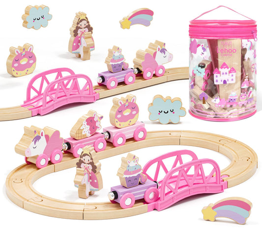 Lehoo Castle unicorn train pink: engaging imaginative play with magnetic pieces and fairy tale fun.