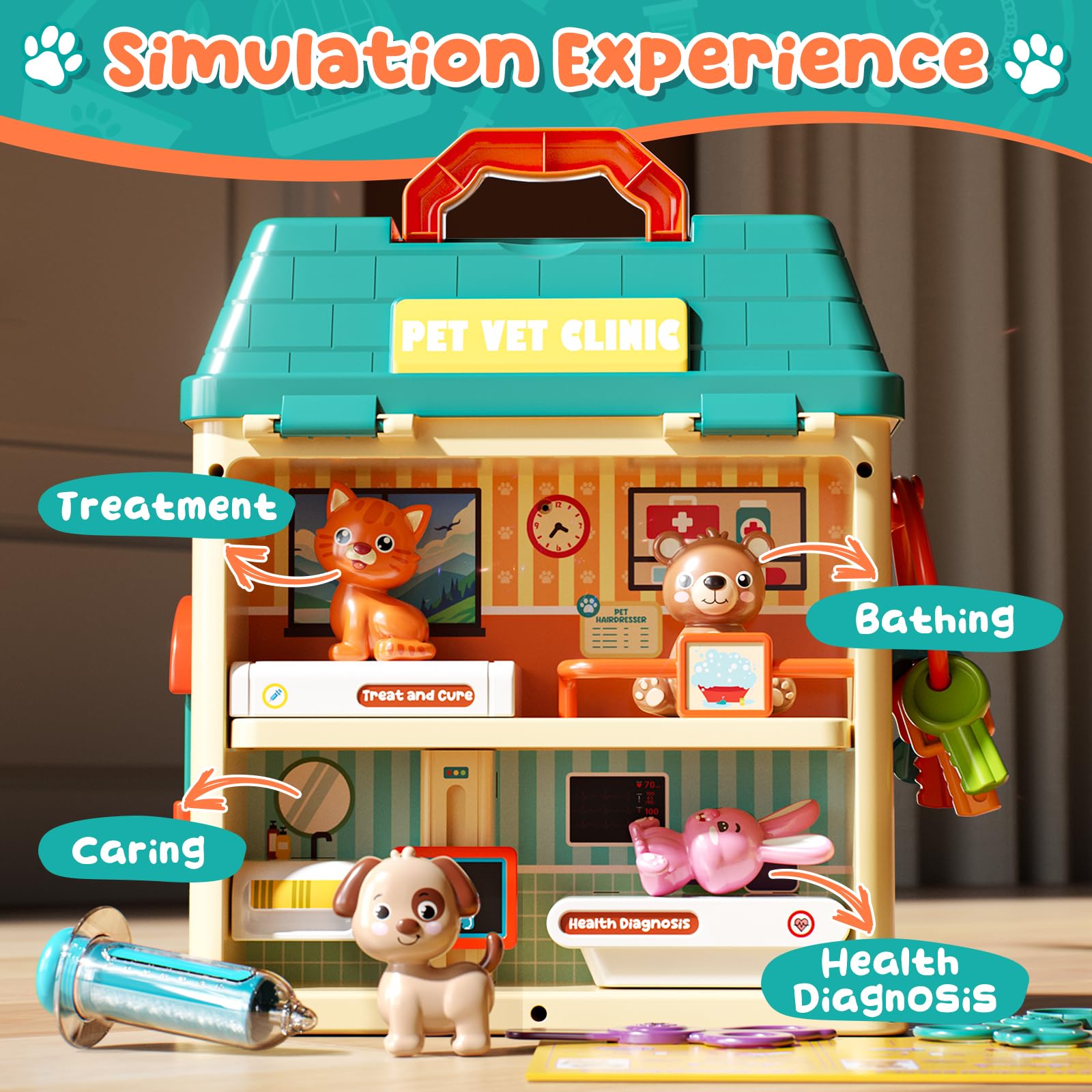 Lehoo Castle Vet Playset syringe and scissors for care tasks