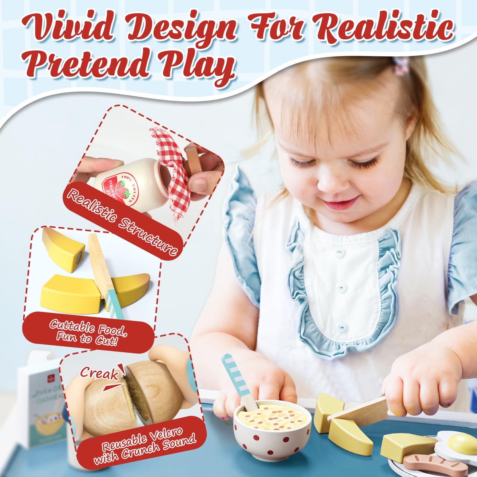 Lehoo Castle wooden eggs for pretend cooking and fine motor practice during kitchen play.