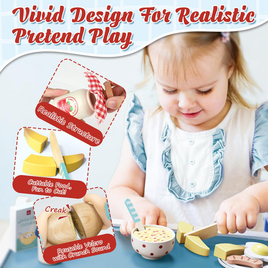 Lehoo Castle wooden eggs for pretend cooking and fine motor practice during kitchen play.