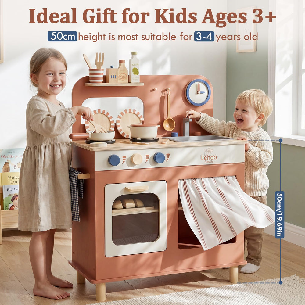 Lehoo Castle wooden stovetop and oven with realistic details for pretend cooking.