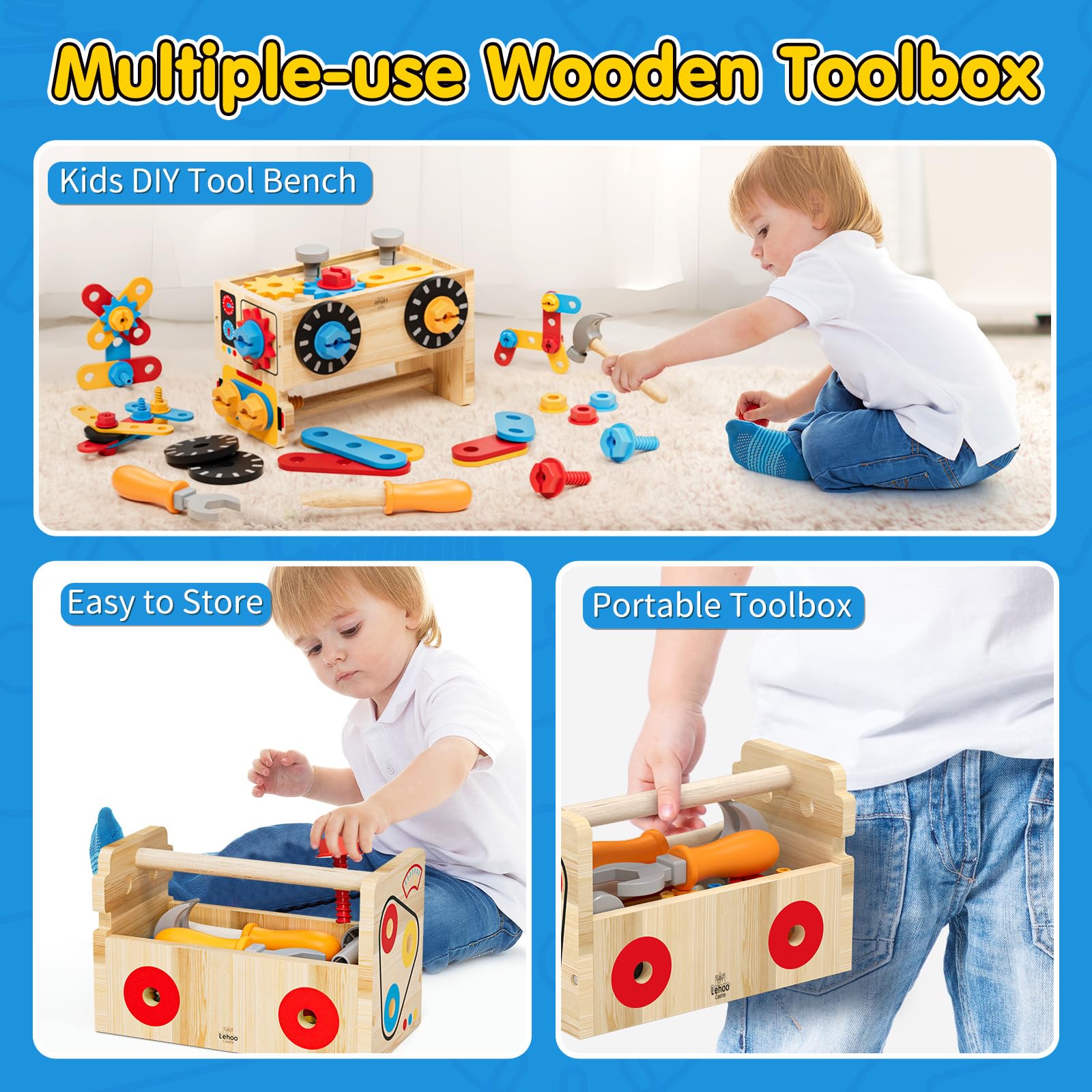 Lehoo Castle wooden screwdriver supports fine motor skills during role-play repairs.