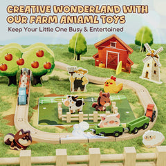 Lehoo Castle wooden train set child playing supports creativity and coordination.