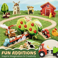 Lehoo Castle wooden train set compatibility with major tracks for expansion.