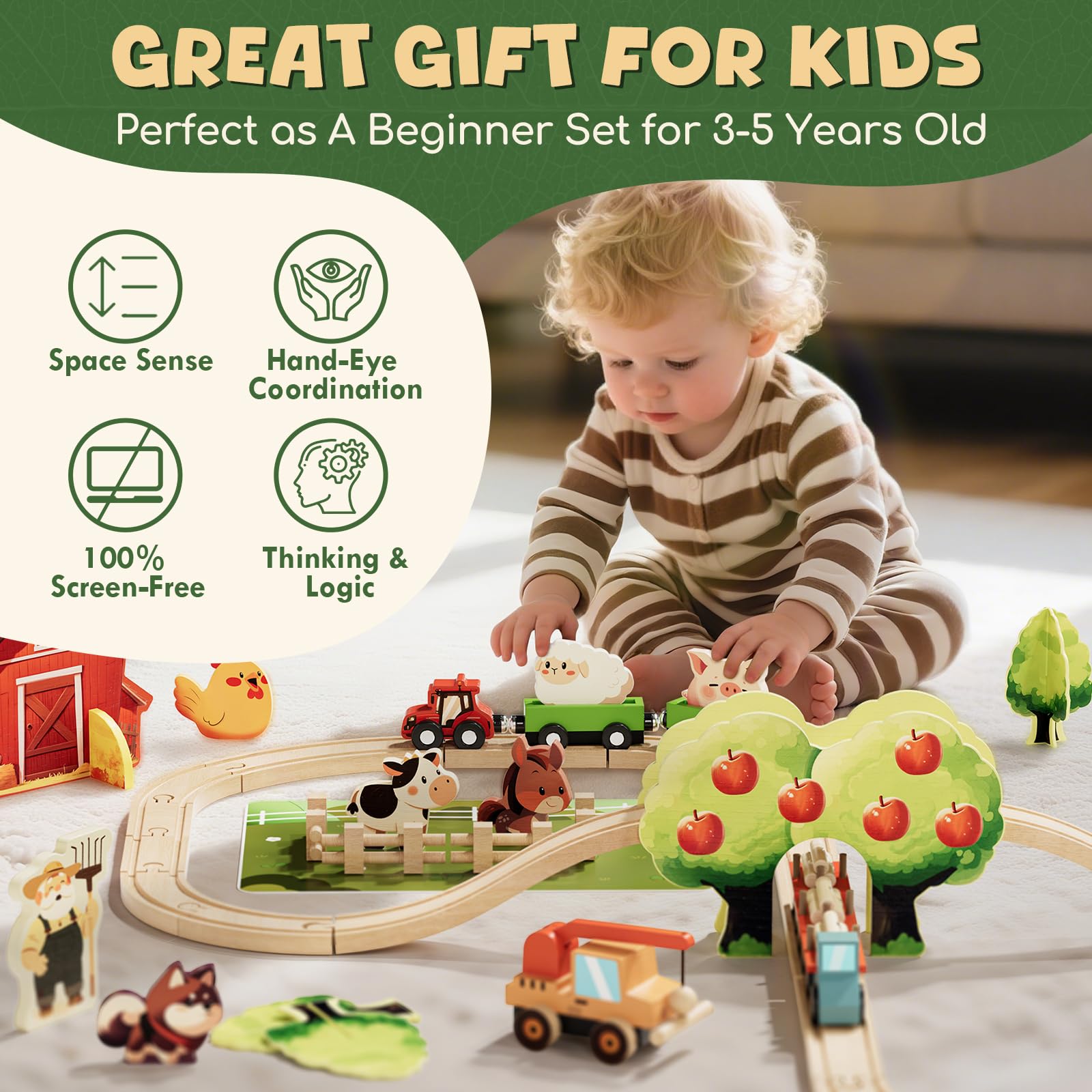 Lehoo Castle wooden train set orchard scene for role-play.