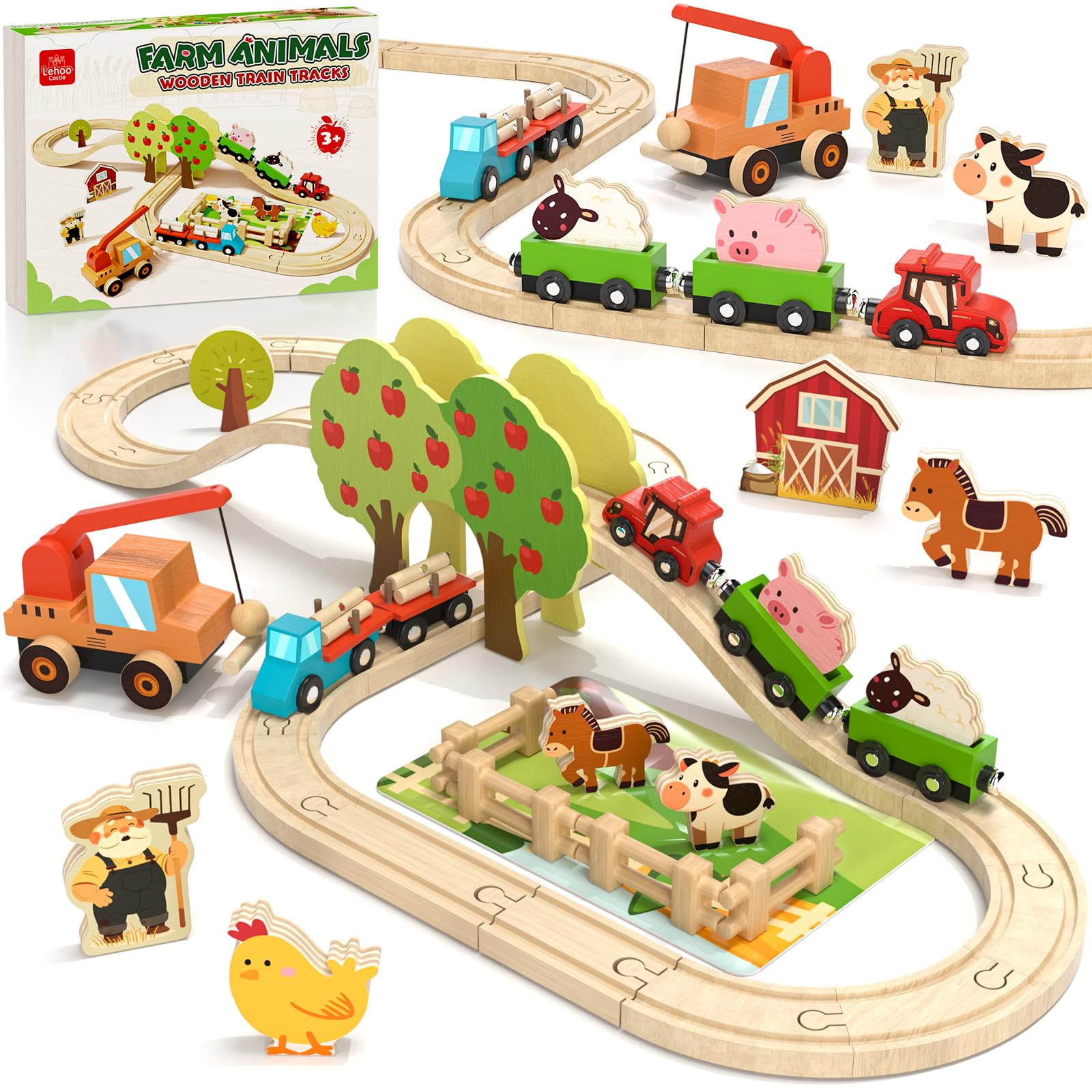 Lehoo Castle wooden train set for toddlers sparks imaginative farm animal play