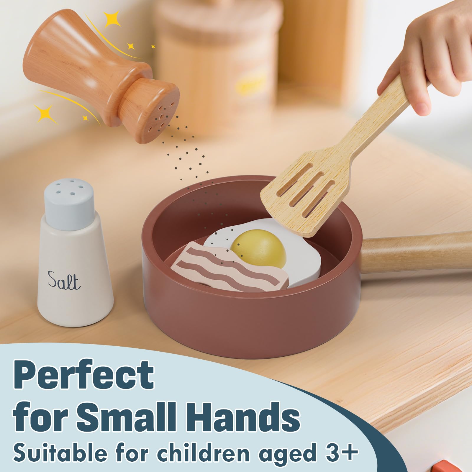 Lehoo Castle wooden utensils set with spatula fork and knife for durable play