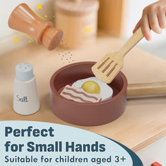 Lehoo Castle wooden utensils set with spatula fork and knife for durable play