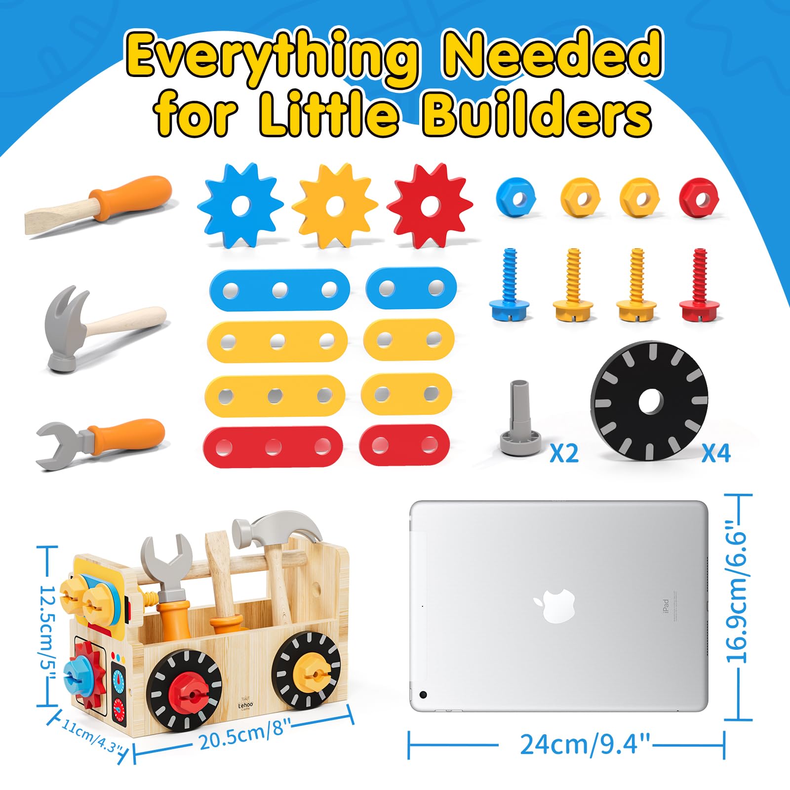Lehoo Castle wooden wheels with screws and nuts for creative mobile projects.