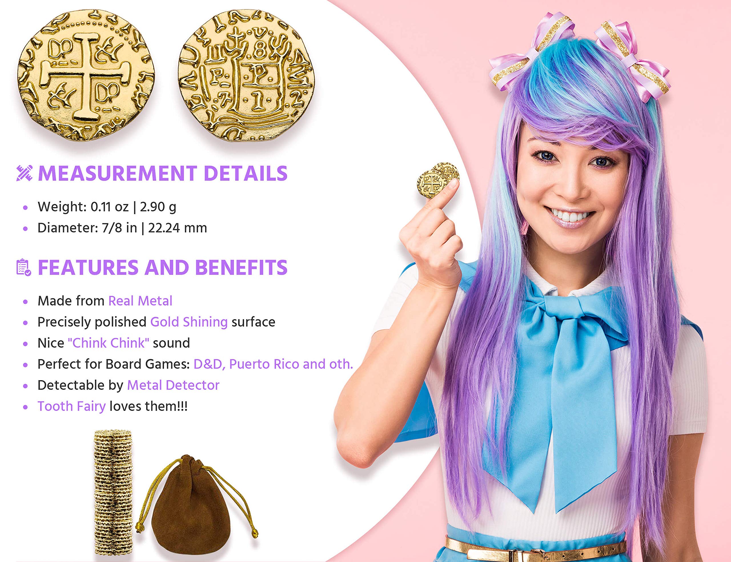 Leib Games large metal pirate coins, side view, ideal for immersive cosplay and treasure hunts