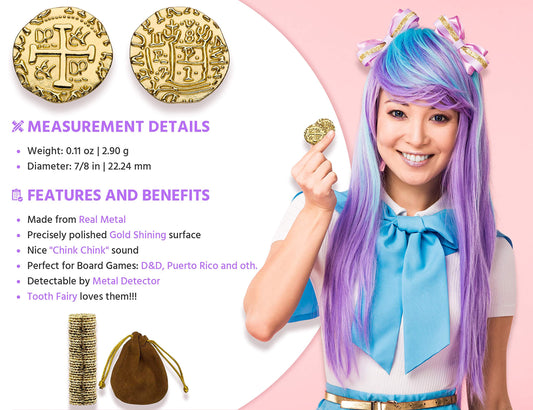 Leib Games large metal pirate coins, side view, ideal for immersive cosplay and treasure hunts