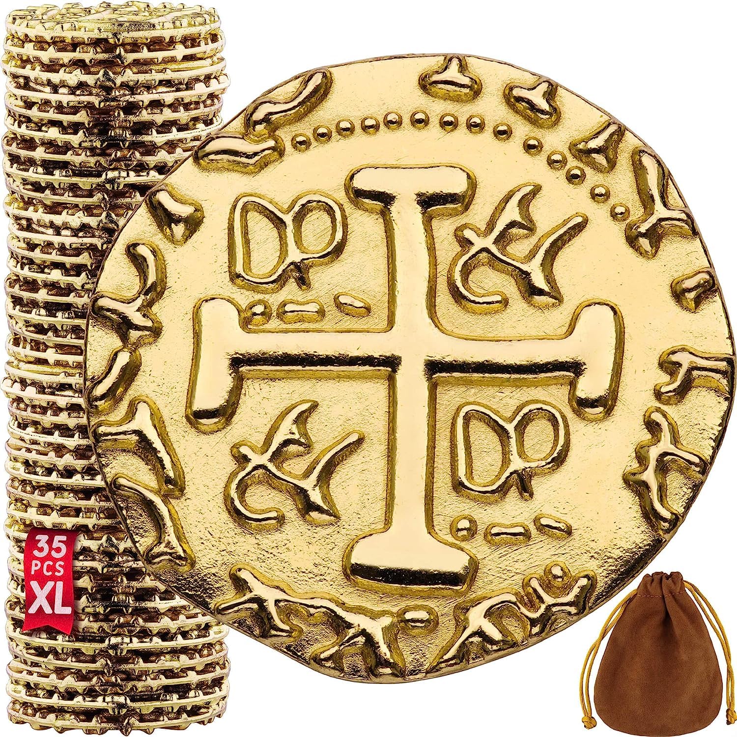 Leib Games large metal pirate coins for authentic pirate-themed decor and games.