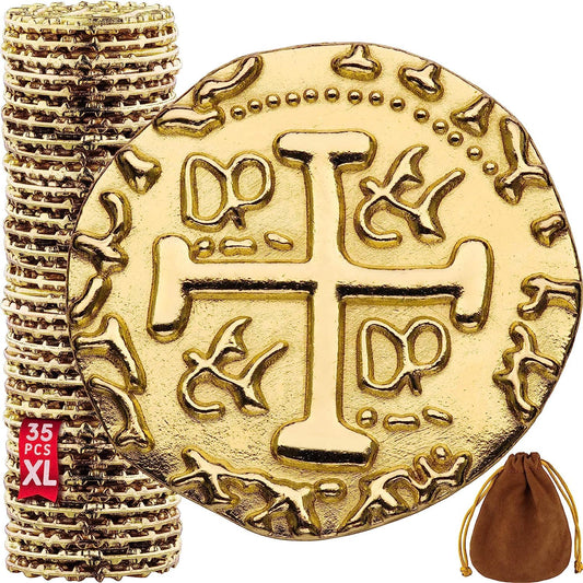 Leib Games large metal pirate coins for authentic pirate-themed decor and games.