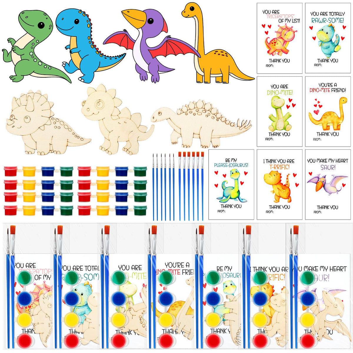 Leinuosen dinosaur paint kit with 28 wooden crafts for creative party activity