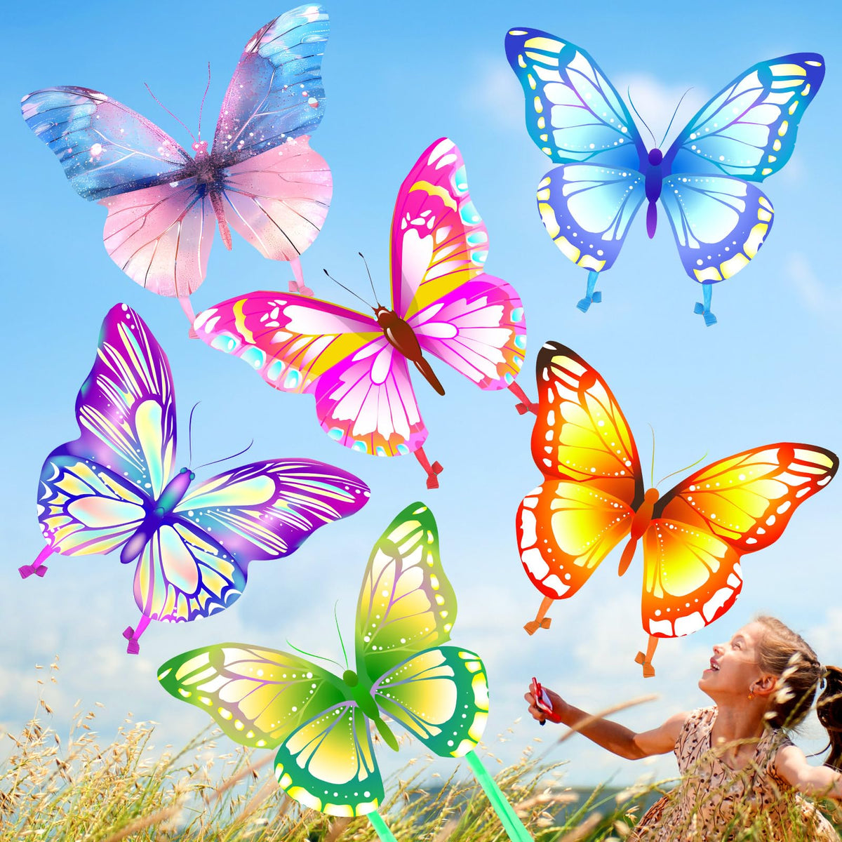 Leitee butterfly kite 6-pack in vibrant colors for carefree outdoor play on the beach or park