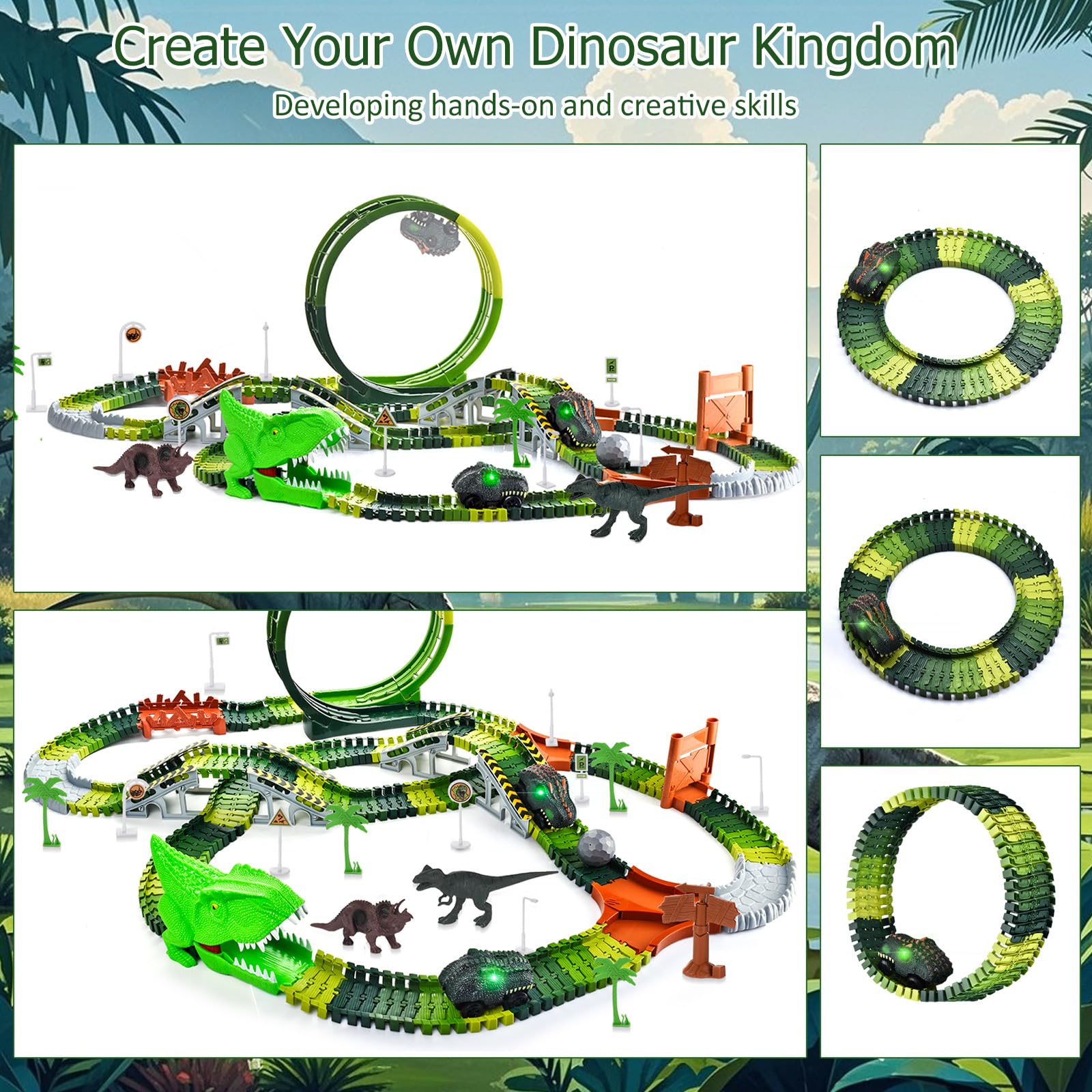 LEIWUS dinosaur cars with lights add exciting racing visuals
