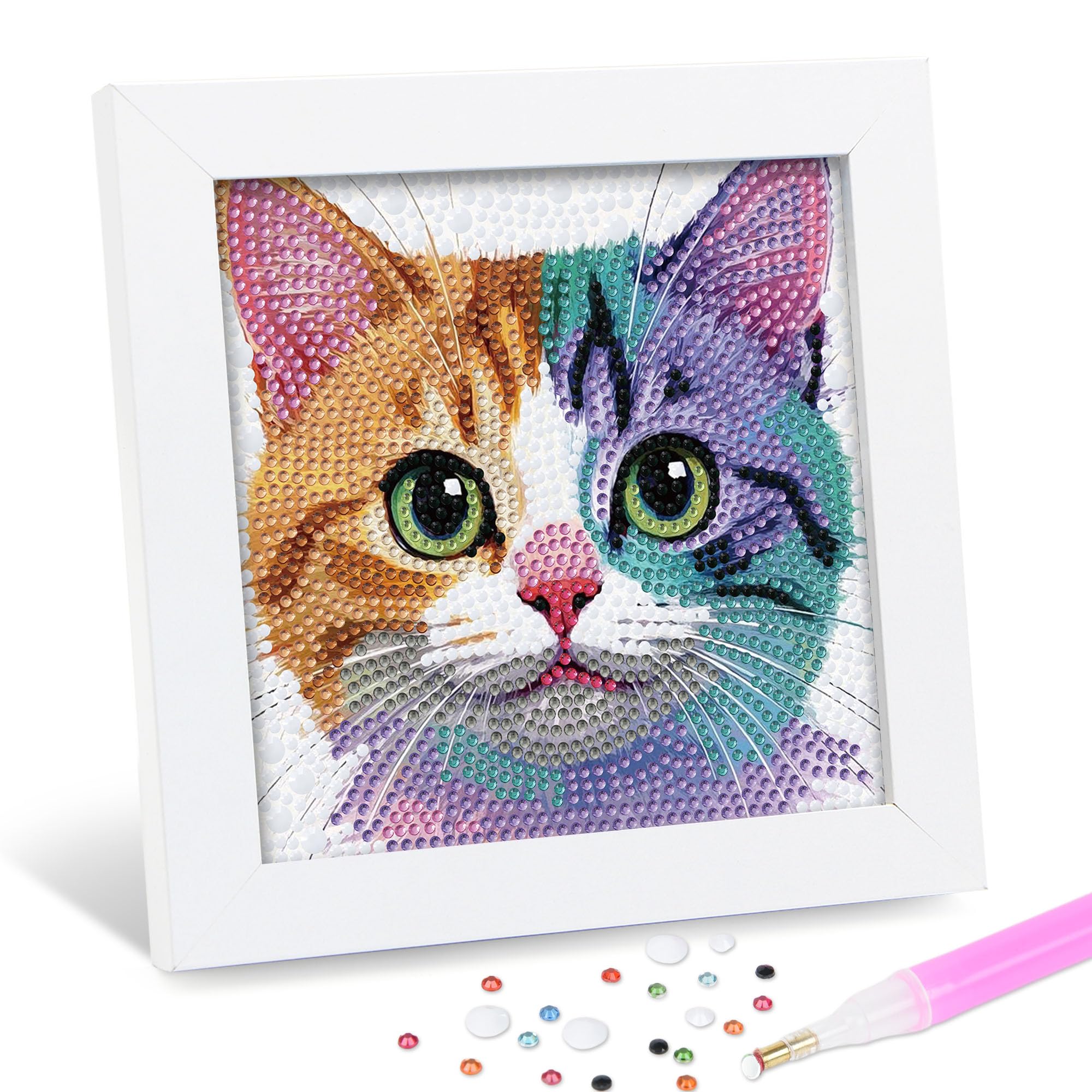 Leixonl Diamond Art Kit kitten framed display, ready for gifting.