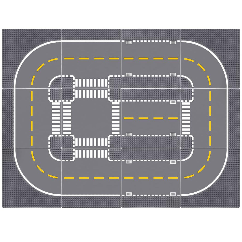 Lekebaby 12-pack grey road base curve piece enables durable city layouts.