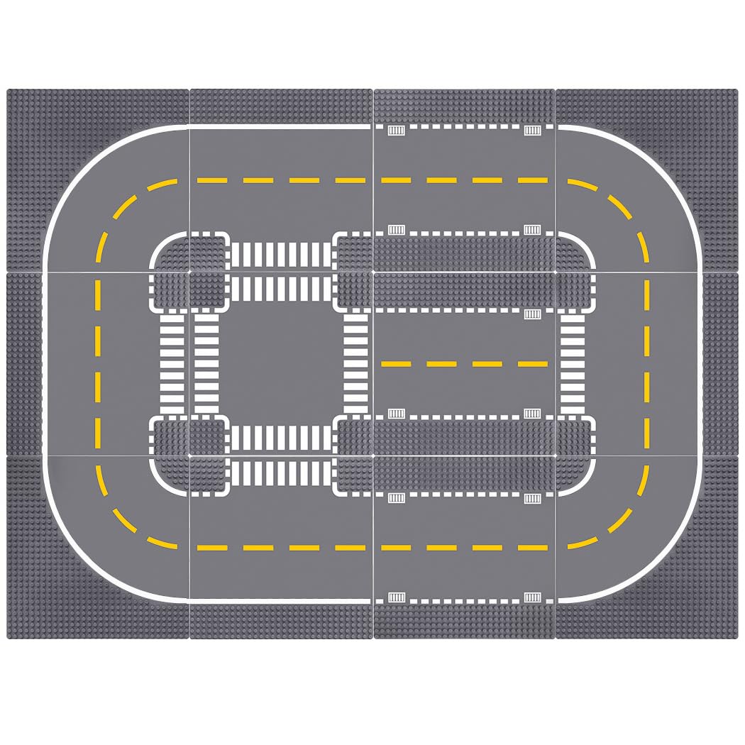 Lekebaby 12-pack grey road base curve piece enables durable city layouts.