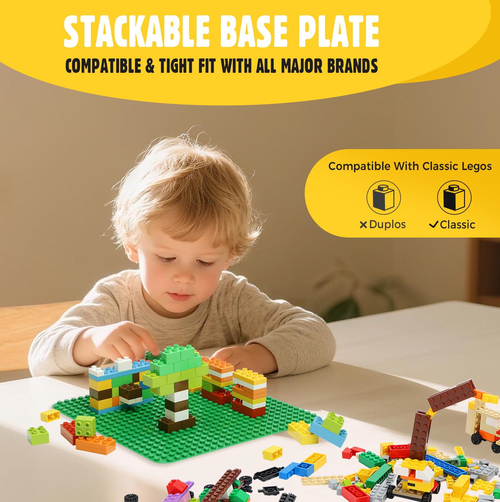 Lekebaby 10x10 blue baseplate, broad compatibility with major brands.