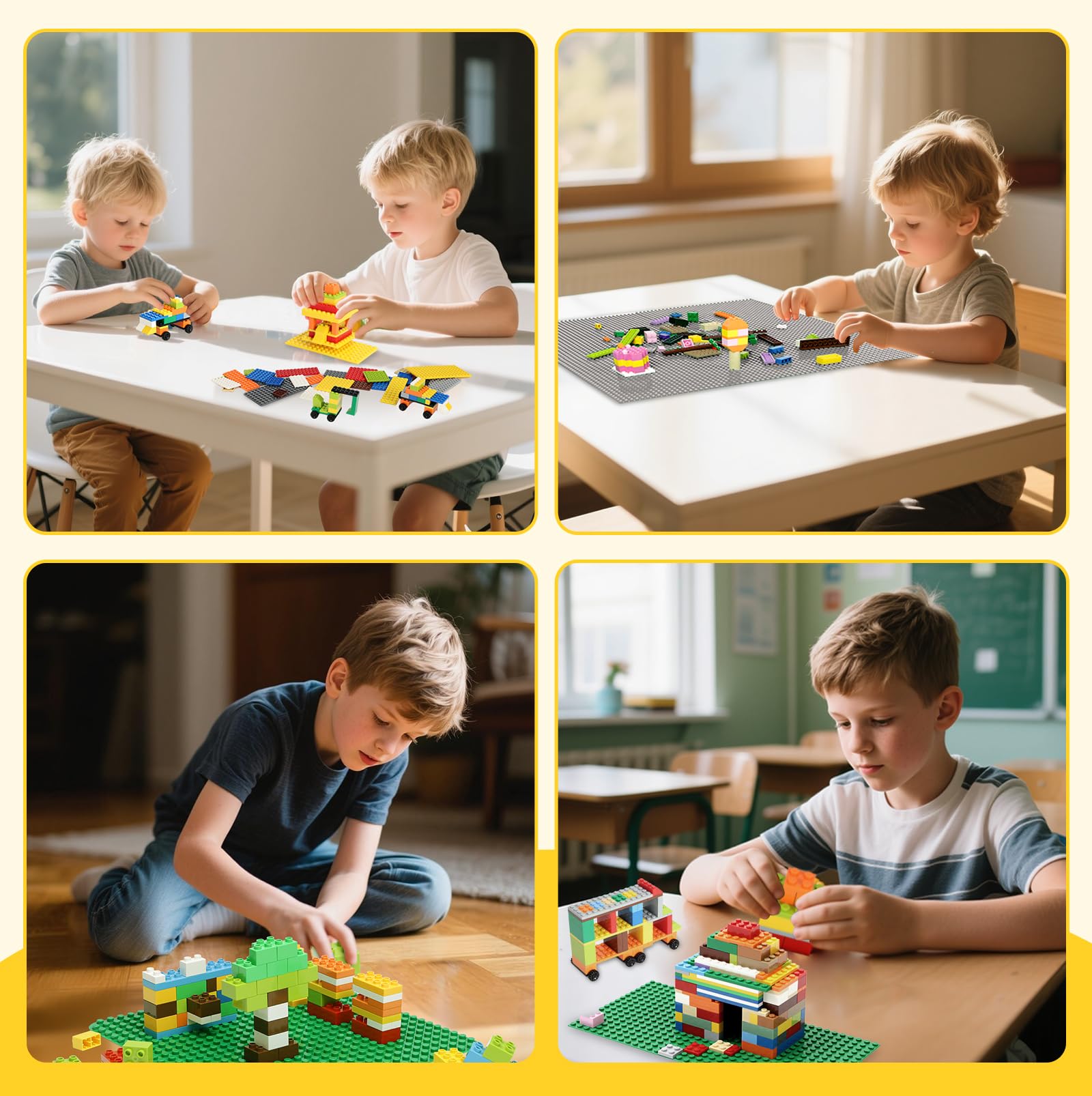 Durable Lekebaby baseplates made of safe plastic for long-lasting creative sessions.