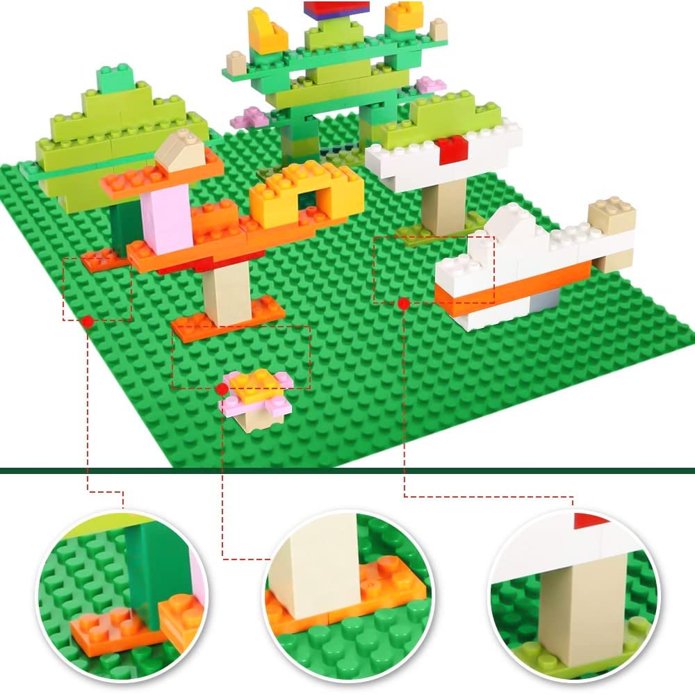 Lekebaby baseplates for compatible brick sets enable castle, town, and fortress builds