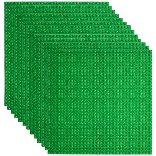 Lekebaby Classic baseplates 10x10 green top view highlighting 12-pack compatibility