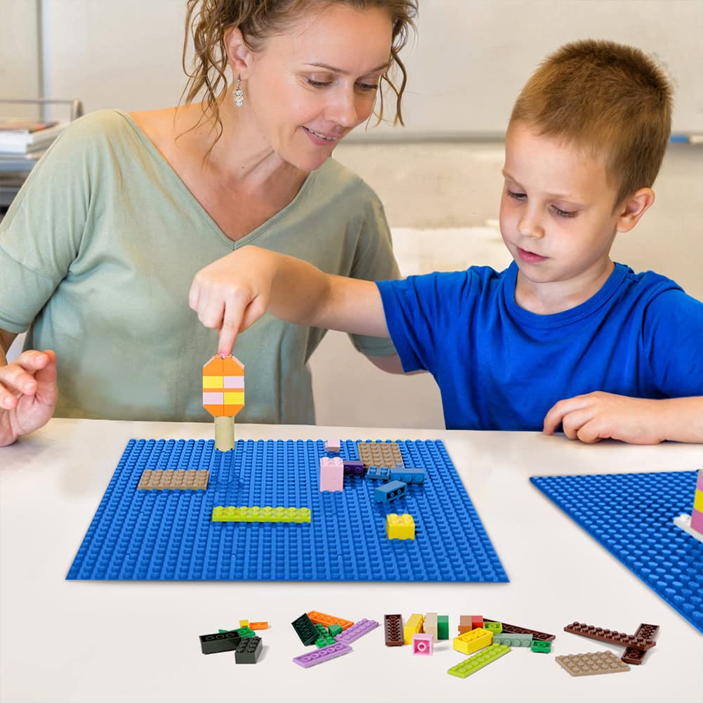 Lekebaby blue baseplates multilevel design enables over-under brick connections for imaginative play