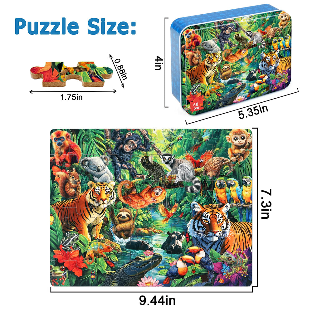 LELEMON 60-piece puzzle pieces enhance spatial thinking through jungle scene