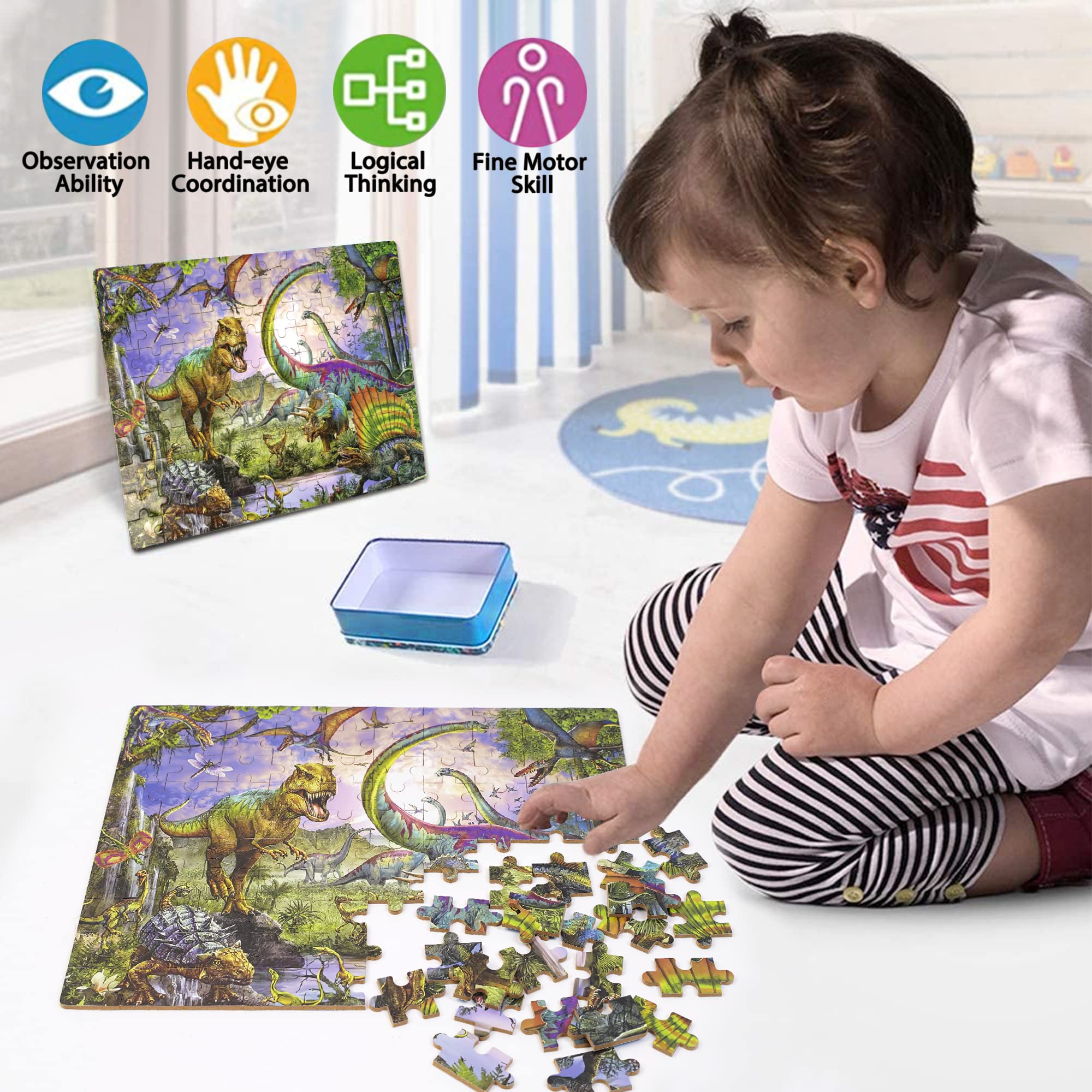 LELEMON dinosaur puzzle pieces close-up show durable, safe materials.