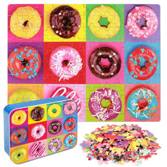 LELEMON donut puzzle with colorful pieces in a metal box for easy storage