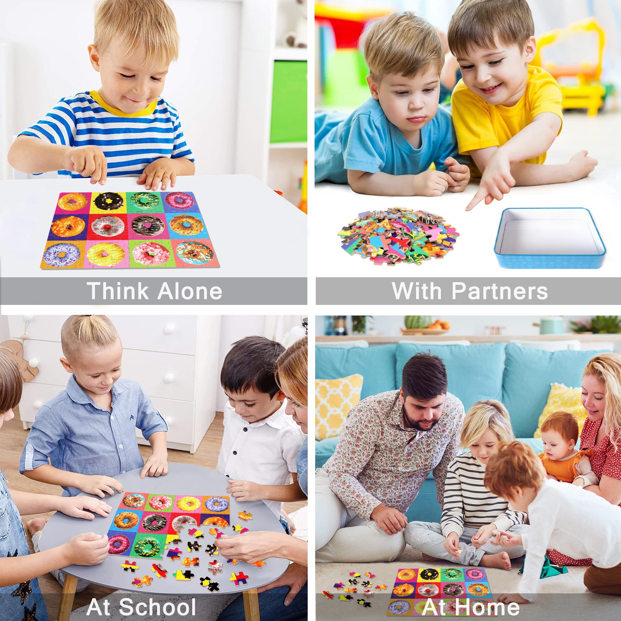 Finished donut puzzle shows a bigger picture, promoting focus and patience
