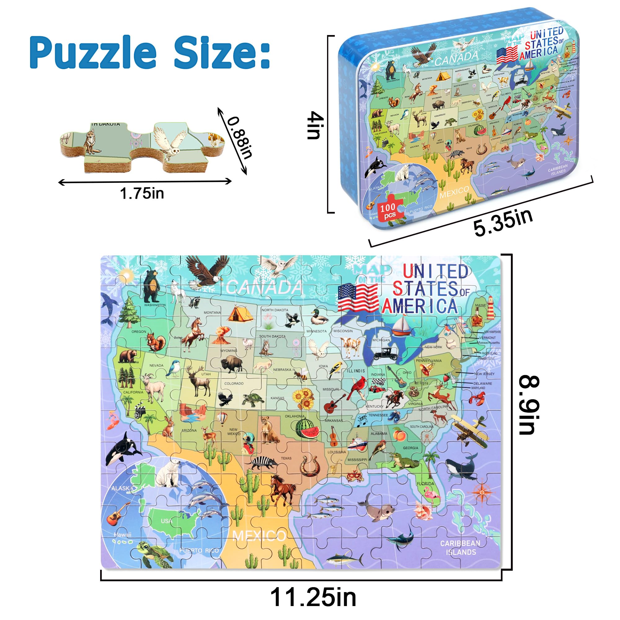 LELEMON educational 100-piece puzzle box with vibrant USA map