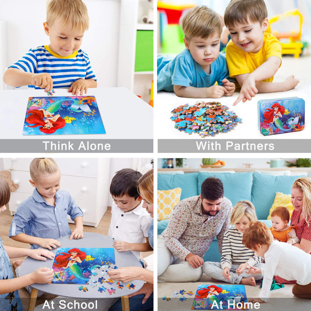 Back-numbered puzzle pieces help younger children with sequencing.