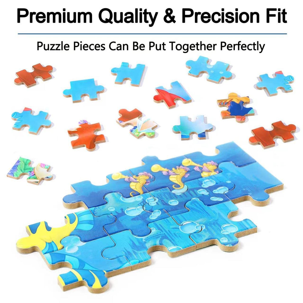 Puzzles stored in the metal tin keep pieces organized during travel.