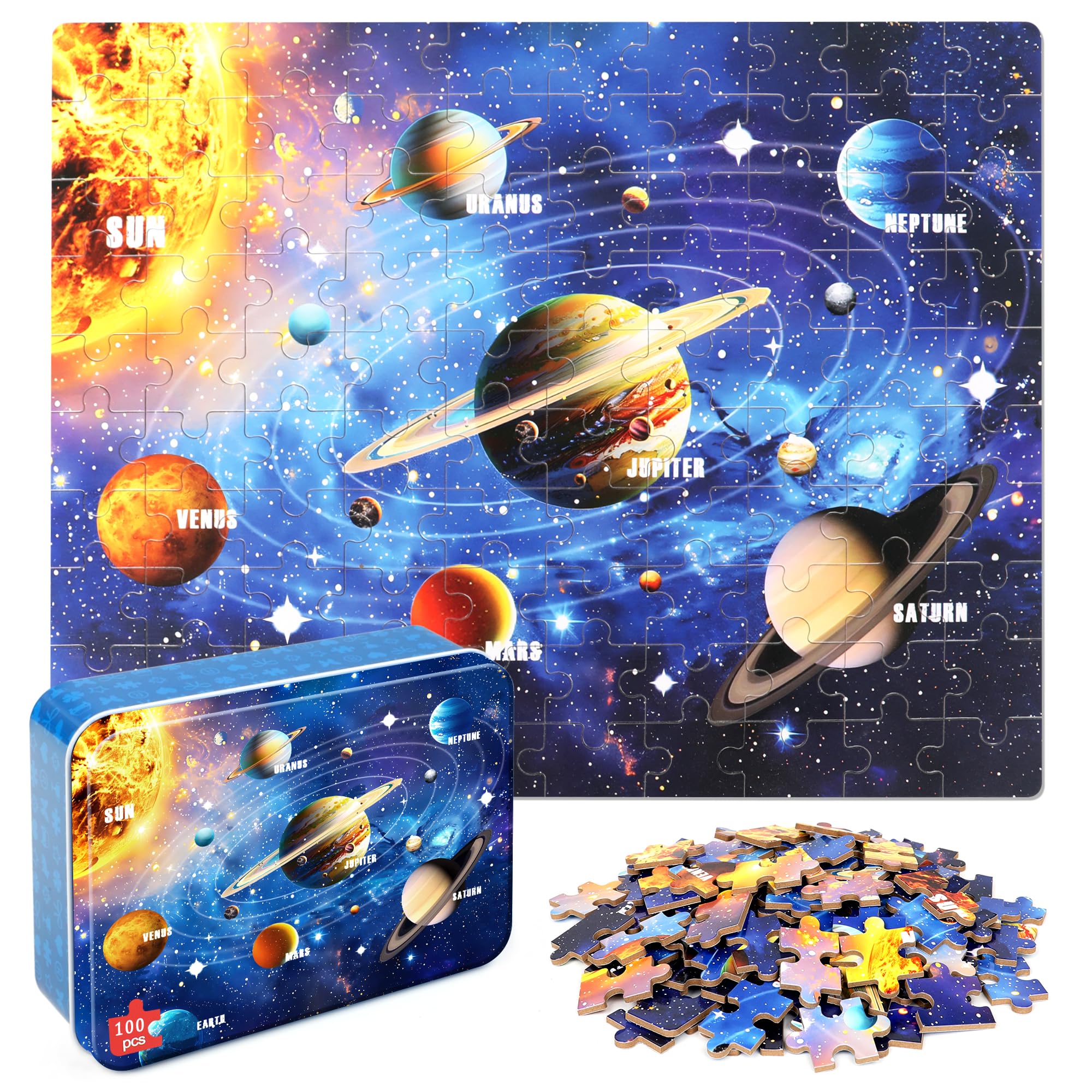 LELEMON solar system puzzle 100 pieces for kids helps learning planets through hands-on play