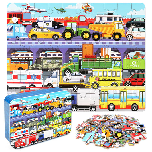 LELEMON Traffic Jam Puzzle Box with busy vehicles for imaginative play