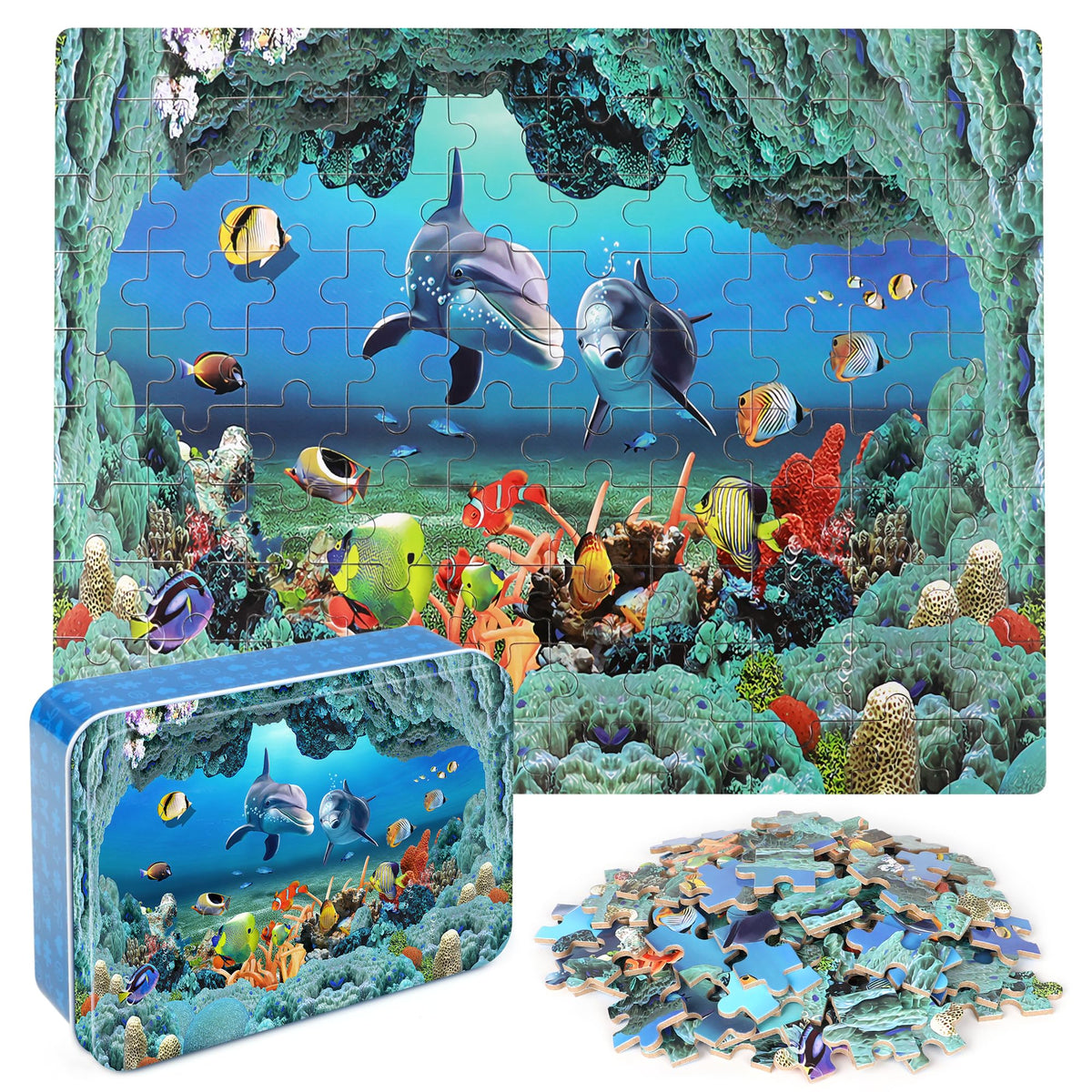 LELEMON underwater puzzle box with bright ocean scene supports organized play