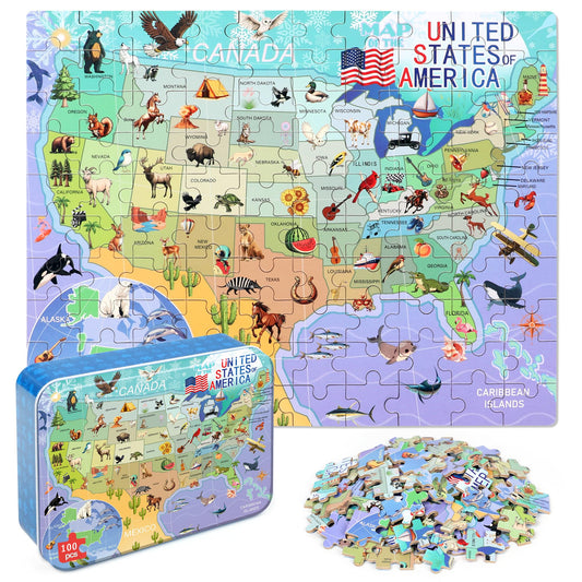 LELEMON USA map 100-piece puzzle image for geography learning and play