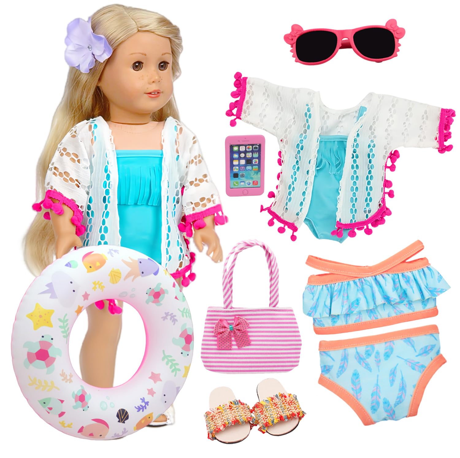 Lembani 18in doll bikini set for stylish beach play and easy mix-and-match outfits.