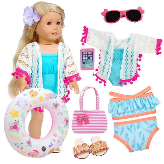 Lembani 18in doll bikini set for stylish beach play and easy mix-and-match outfits.
