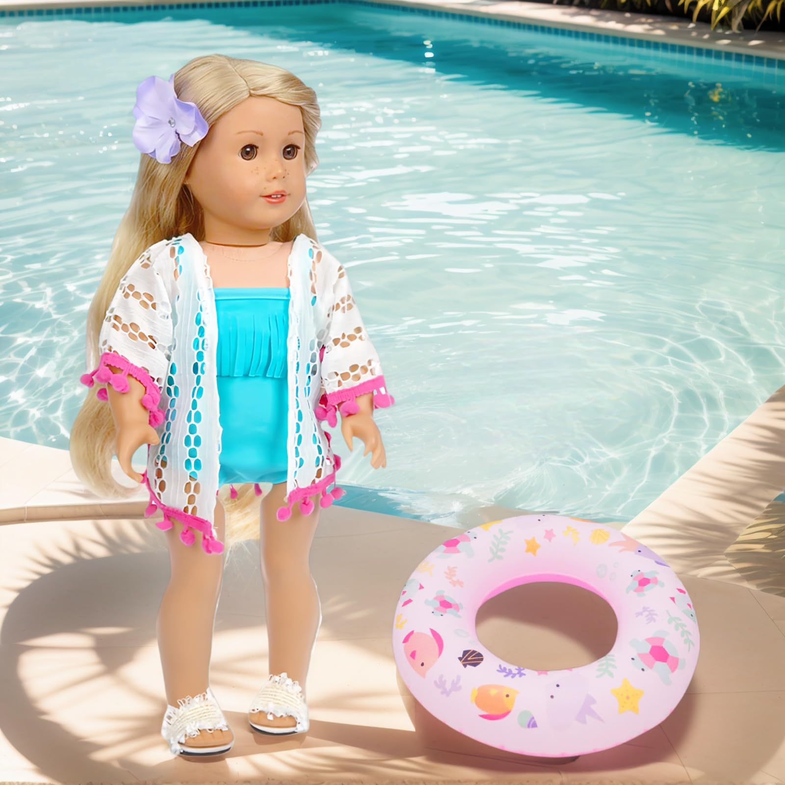 Lembani 18in doll sunglasses protect eyes during sunny pretend beach days.