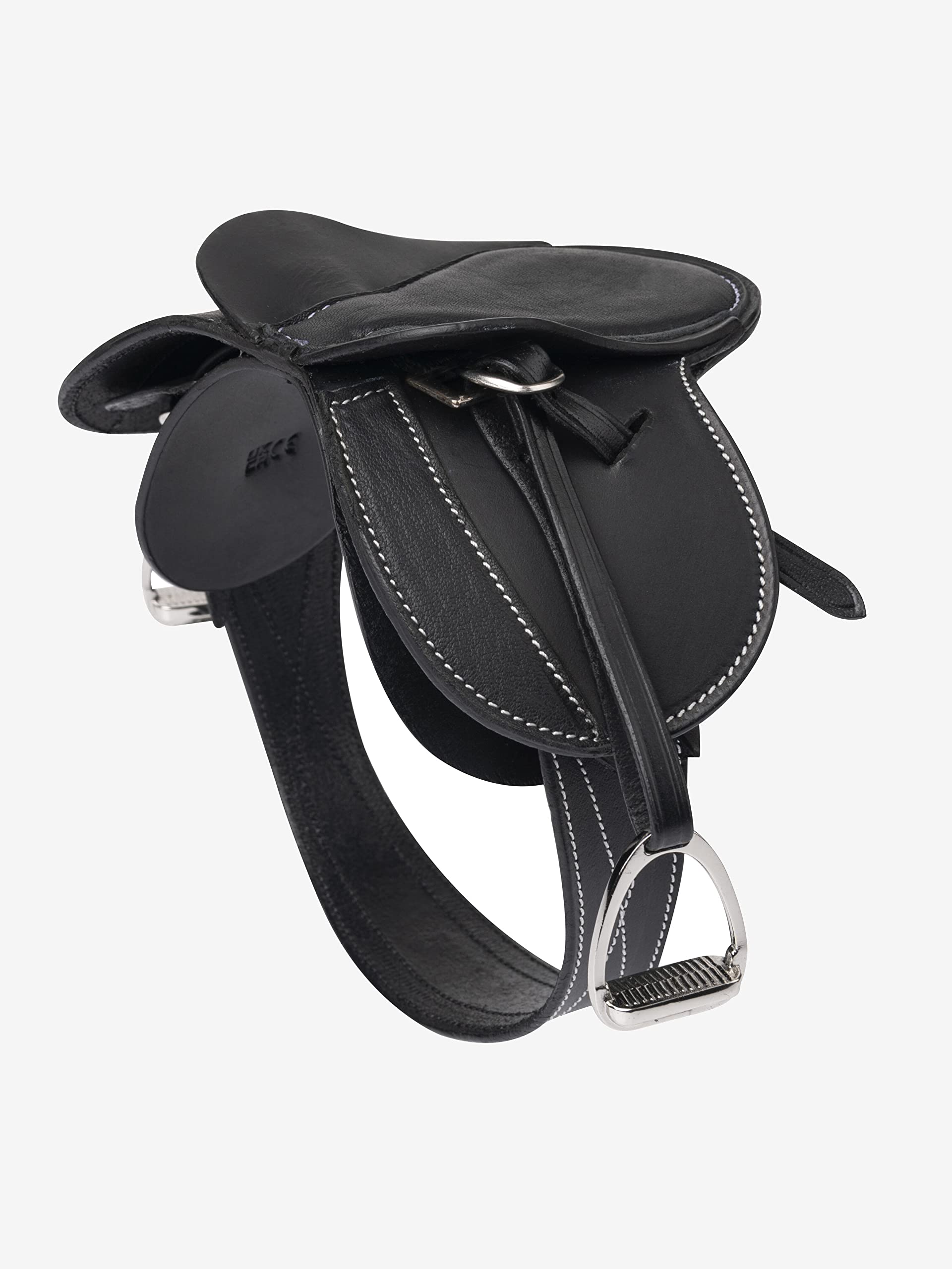 LeMieux Toy Pony Saddle with double flap design and three girth straps.