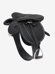 LeMieux Toy Pony Saddle with double flap design and three girth straps.