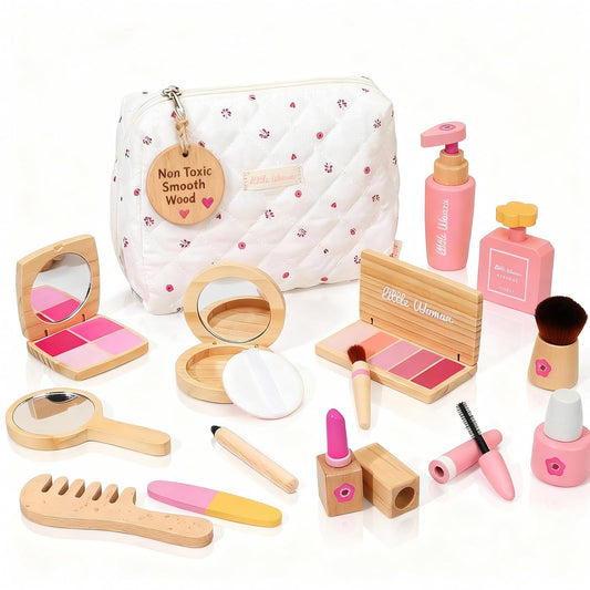 Lemofix wooden makeup kit bag for easy pretend-play storage